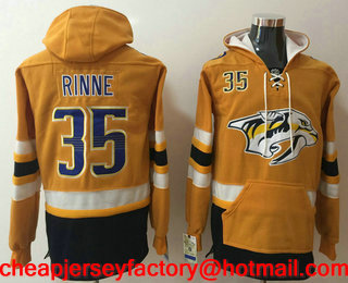 Men's Nashville Predators #35 Pekka Rinne NEW Yellow Pocket Stitched NHL Old Time Hockey Hoodie