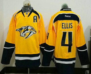 Men's Nashville Predators #4 Ryan Ellis Yellow Stitched NHL Reebok Hockey Jersey