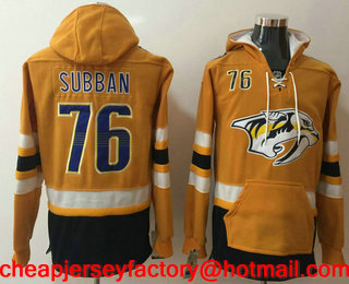 Men's Nashville Predators #76 P. K. Subban NEW Yellow Pocket Stitched NHL Old Time Hockey Hoodie