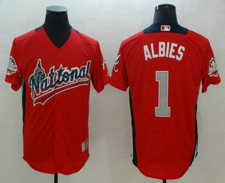 Men's National League Atlanta Braves #1 Ozzie Albies Red 2018 MLB All-Star Game Home Run Derby Player Jersey