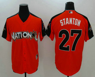 Men's National League Miami Marlins #27 Giancarlo Stanton Orange 2017 MLB All-Star Game Authentic Home Run Derby Jersey