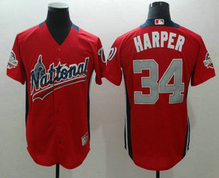 Men's National League Washington Nationals #34 Bryce Harper Red 2018 MLB All-Star Game Home Run Derby Player Jersey