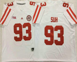 Men's Nebraska Cornhuskers #93 Ndamukong Suh White College Football Stitched NCAA Jersey