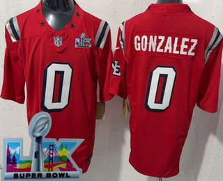 Men's New England Patriots #0 Christian Gonzalez Limited Red Rivalries Super Bowl LX FUSE Vapor Jersey