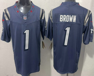 Men's New England Patriots #1 AJ Brown Limited Gray Rivalries FUSE Vapor Jersey