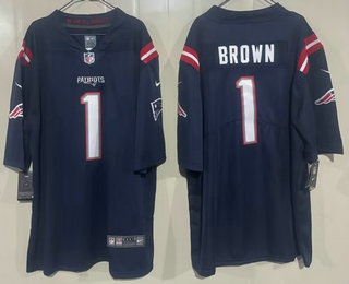 Men's New England Patriots #1 AJ Brown Limited Navy Vapor Jersey
