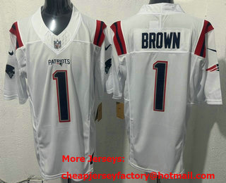 Men's New England Patriots #1 AJ Brown Limited White FUSE Vapor Jersey