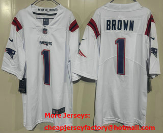 Men's New England Patriots #1 AJ Brown Limited White Vapor Jersey