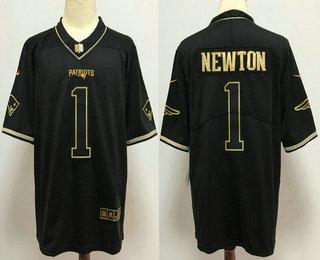 Men's New England Patriots #1 Cam Newton Black 100th Season Golden Edition Jersey