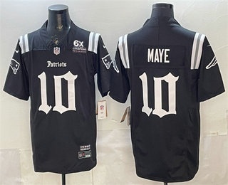Men's New England Patriots #10 Drake Maye Black FUSE 6x Super Bowl Champions Patch Gothic Edition Stitched Jersey