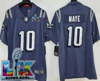Men's New England Patriots #10 Drake Maye Limited Gray Rivalries Super Bowl LX Vapor Jersey