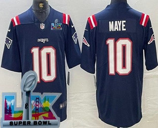 Men's New England Patriots #10 Drake Maye Limited Navy Super Bowl LX Vapor Jersey
