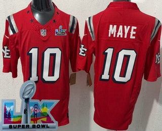 Men's New England Patriots #10 Drake Maye Limited Red Rivalries Super Bowl LX FUSE Vapor Jersey