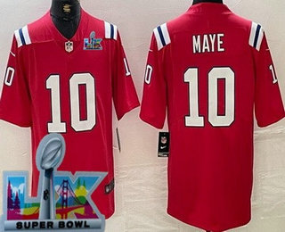 Men's New England Patriots #10 Drake Maye Limited Red Super Bowl LX Vapor Jersey
