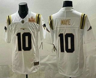 Men's New England Patriots #10 Drake Maye Limited White Gold Super Bowl LX FUSE Vapor Jersey