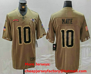 Men's New England Patriots #10 Drake Maye Olive 2022 Salute To Service Limited Stitched Jersey