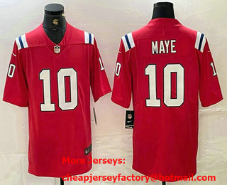 Men's New England Patriots #10 Drake Maye Red Vapor Limited Stitched Jersey