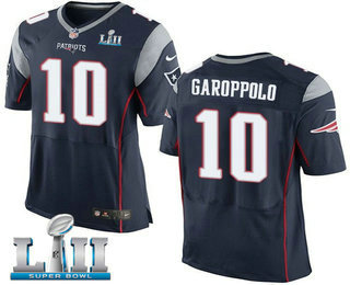 Men's New England Patriots #10 Jimmy Garoppolo NEW Navy Blue Team Color 2018 Super Bowl LII Patch Stitched NFL Nike Elite Jersey
