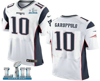 Men's New England Patriots #10 Jimmy Garoppolo NEW White Road 2018 Super Bowl LII Patch Stitched NFL Nike Elite Jersey