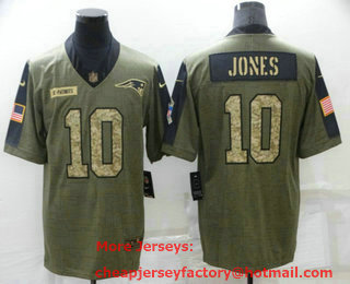 Men's New England Patriots #10 Mac Jones 2021 Olive Camo Salute To Service Limited Stitched Jersey