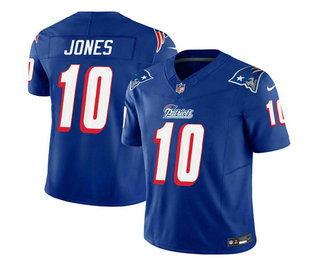 Men's New England Patriots #10 Mac Jones Blue 2023 FUSE Throwback Limited Stitched Jersey