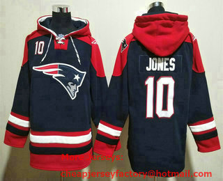Men's New England Patriots #10 Mac Jones Navy Blue Ageless Must Have Lace Up Pullover Hoodie