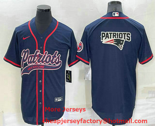 Men's New England Patriots #10 Mac Jones Navy Blue Team Big Logo With Patch Cool Base Stitched Baseball Jersey