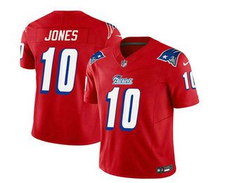 Men's New England Patriots #10 Mac Jones Red 2023 FUSE Throwback Limited Stitched Jersey