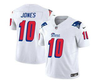 Men's New England Patriots #10 Mac Jones White 2023 FUSE Throwback Limited Stitched Jersey