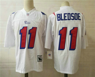 Men's New England Patriots #11 Drew Bledsoe White Throwback Stitched NFL Jersey by Mitchell & Ness