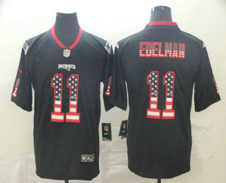 Men's New England Patriots #11 Julian Edelman 2018 USA Flag Fashion Black Color Rush Stitched Nike Limited Jersey