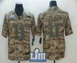 Men's New England Patriots #11 Julian Edelman 2019 Super Bowl LIII Patch Camo Salute to Service Stitched NFL Nike Limited Jersey
