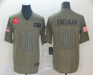 Men's New England Patriots #11 Julian Edelman NEW Olive 2019 Salute To Service Stitched NFL Nike Limited Jersey
