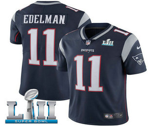 Men's New England Patriots #11 Julian Edelman Navy Blue 2018 Super Bowl LII Patch Vapor Untouchable Stitched NFL Nike Limited Jersey