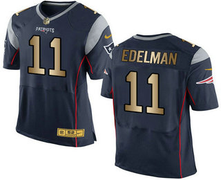 Men's New England Patriots #11 Julian Edelman Navy Blue With Gold Stitched NFL Nike Elite Jersey