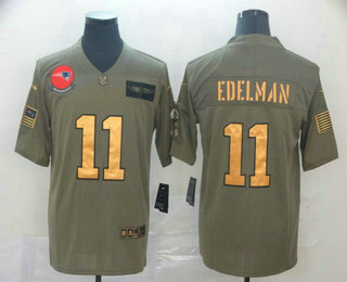 Men's New England Patriots #11 Julian Edelman Olive Gold 2019 Salute To Service Stitched NFL Nike Limited Jersey