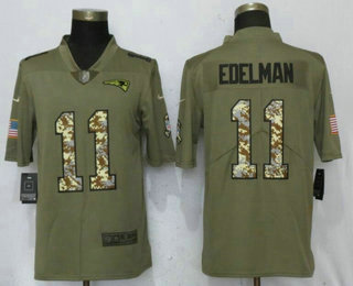 Men's New England Patriots #11 Julian Edelman Olive With Camo 2017 Salute To Service Stitched NFL Nike Limited Jersey