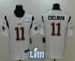 Men's New England Patriots #11 Julian Edelman White 2019 Super Bowl LIII Patch Vapor Untouchable Stitched NFL Nike Limited Jersey