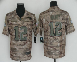 Men's New England Patriots #12 Tom Brady 2018 Camo Salute to Service Stitched NFL Nike Limited Jersey