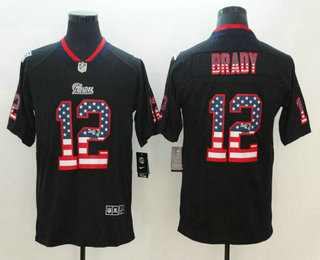 Men's New England Patriots #12 Tom Brady 2018 USA Flag Fashion Black Color Rush Stitched Nike Limited Jersey