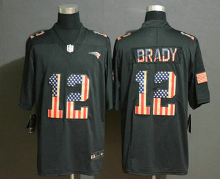 Men's New England Patriots #12 Tom Brady 2019 Black Salute To Service USA Flag Fashion Limited Jersey