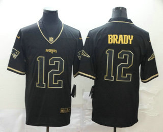 Men's New England Patriots #12 Tom Brady Black 100th Season Golden Edition Jersey