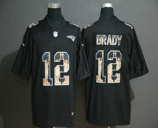 Men's New England Patriots #12 Tom Brady Black Statue Of Liberty Stitched NFL Nike Limited Jersey