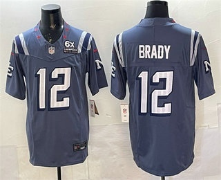 Men's New England Patriots #12 Tom Brady Blue FUSE 6x Super Bowl Champions Patch Rivalries Vapor Limited Jersey