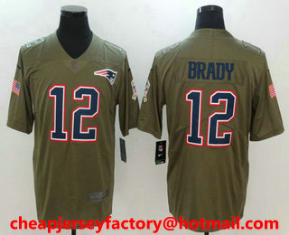 Men's New England Patriots #12 Tom Brady Olive 2017 Salute To Service Stitched NFL Nike Limited Jersey