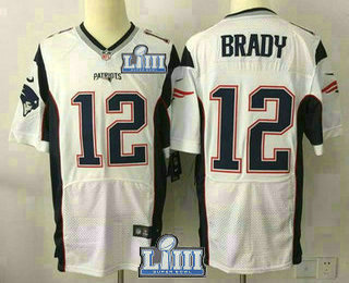 Men's New England Patriots #12 Tom Brady NEW 2019 Super Bowl LIII Patch Road Stitched NFL Nike Elite Jersey