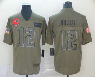 Men's New England Patriots #12 Tom Brady NEW Olive 2019 Salute To Service Stitched NFL Nike Limited Jersey