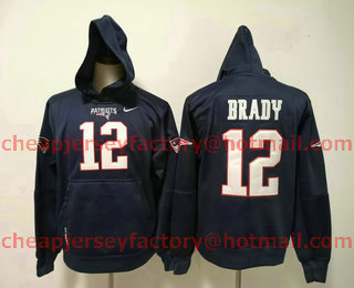 Men's New England Patriots #12 Tom Brady Navy All Stitched Hooded Sweatshirt