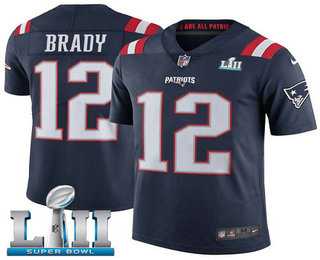 Men's New England Patriots #12 Tom Brady Navy Blue 2018 Super Bowl LII Patch Color Rush Stitched NFL Nike Limited Jersey