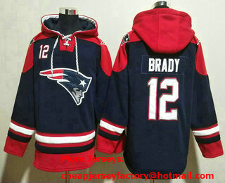 Men's New England Patriots #12 Tom Brady Navy Blue Ageless Must Have Lace Up Pullover Hoodie